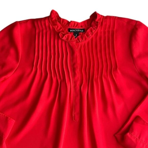 J. Crew Mercantile Burnt Red Orange Long Sleeve Blouse Pintuck Pleats Size 4 - Picture 4 of 12